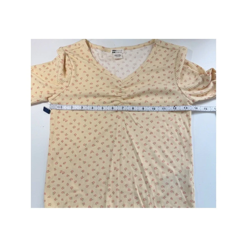 Billabong Girls Pick Of The Patch Floral Ribbed Long Sleeve Top Lettuce Edge L